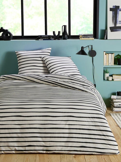 Tweepersoons dekbedovertrekset polykatoen gestreept omkeerbaar meerkleurig – Future Home - Kiabi