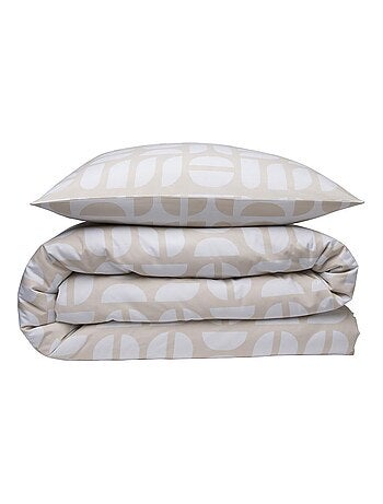 Tweepersoons dekbedovertrekset 'ROMY' geometrisch polykatoen beige – Future Home