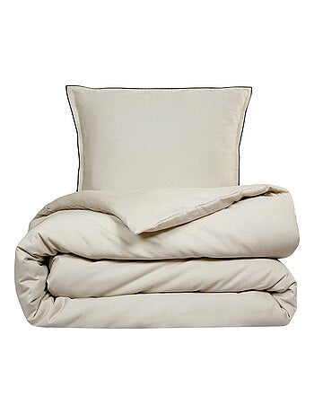 Tweepersoons dekbedovertrekset 'TALIE' katoensatijn met print beige – Future Home
