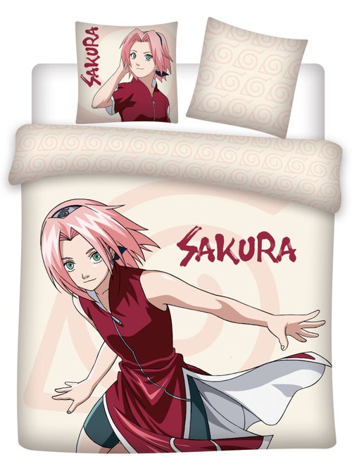 Tweepersoonsbed Naruto Sakura 240x220 cm + 2 Slopen 65x65 cm Katoenmix Omkeerbaar - Kiabi