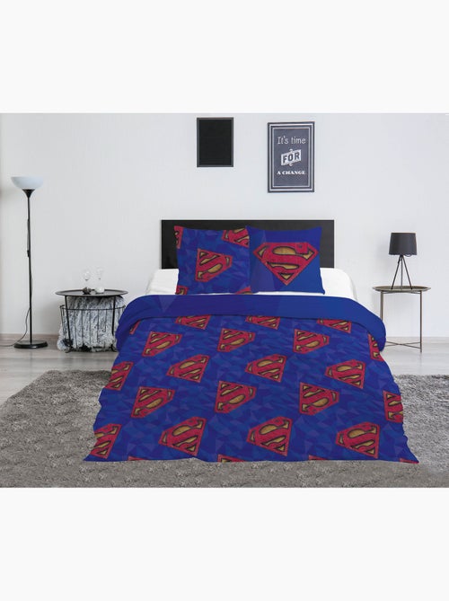 Tweepersoonsbed Superman DC Comics 240x220 cm + 2 Slopen 65x65 cm Katoenmix Omkeerbaar - Kiabi