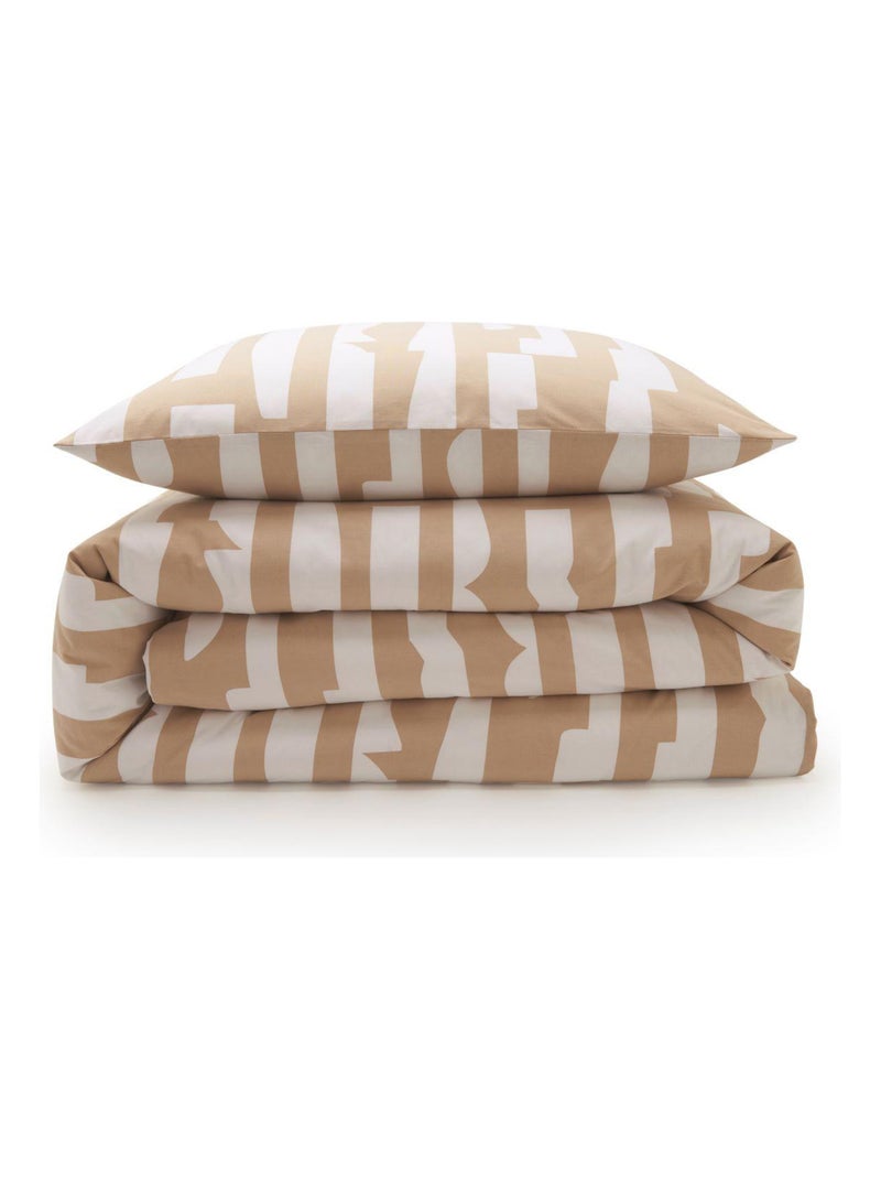 Tweepersoonsbedset van katoen met camelprint (57 draden/cm²) Beige - Kiabi