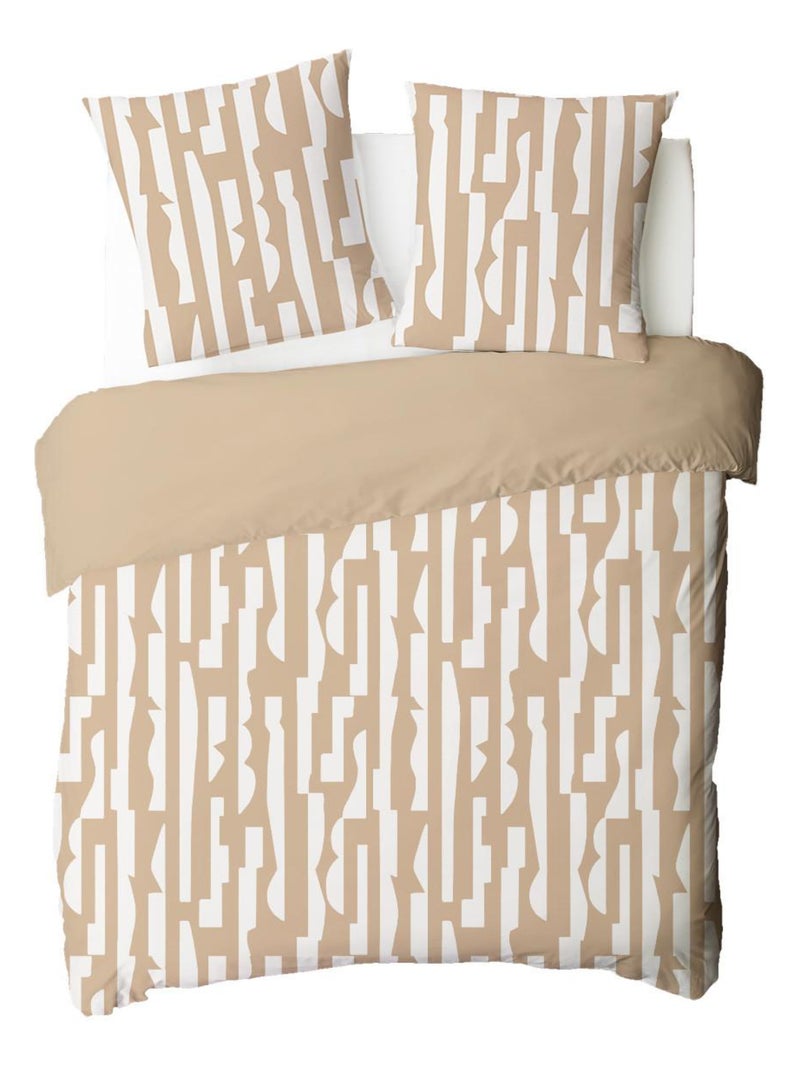 Tweepersoonsbedset van katoen met camelprint (57 draden/cm²) Beige - Kiabi