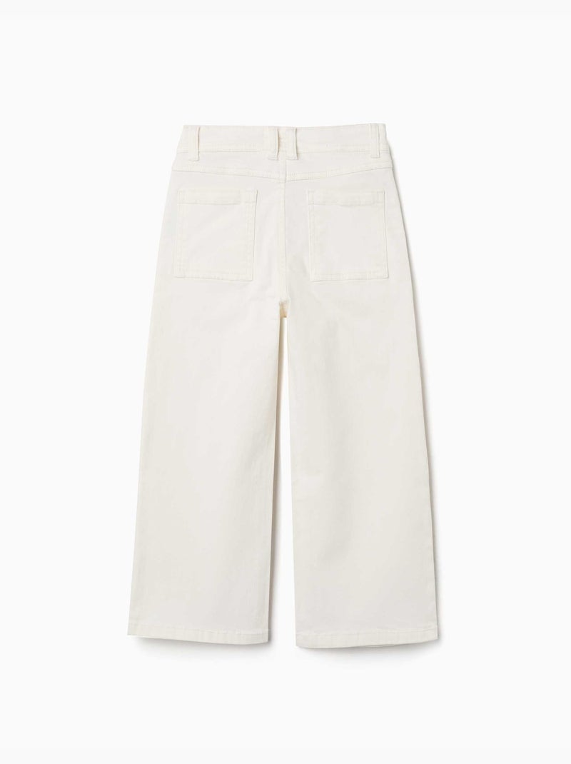 Twill broek met wijde pijpen en vier zakken Wit - Kiabi