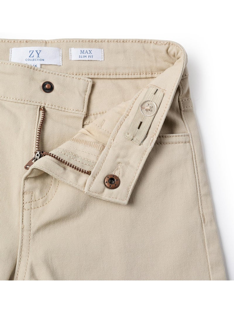 Twill broek 'slim fit' Lichtbeige - Kiabi