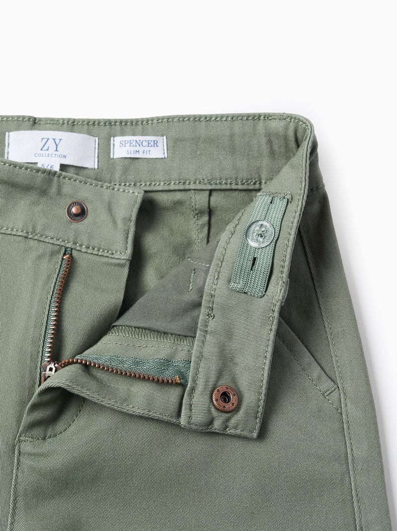 Twill chino broek 'slim fit' Donkergroen - Kiabi