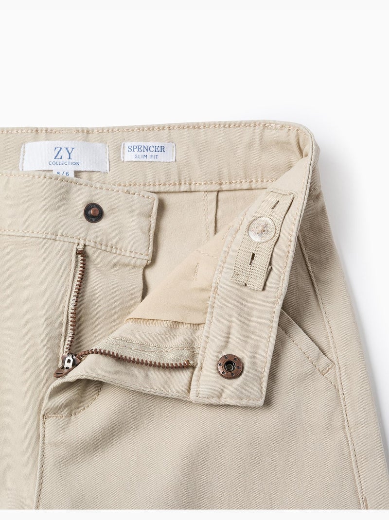 Twill chino broek 'slim fit' Lichtbeige - Kiabi