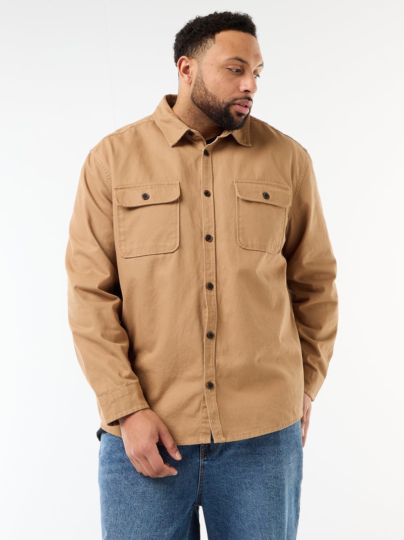 Twill overshirt met borstzakken met klep Biege - Kiabi