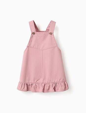 Twill pinafore jurk met gerafelde zoom
