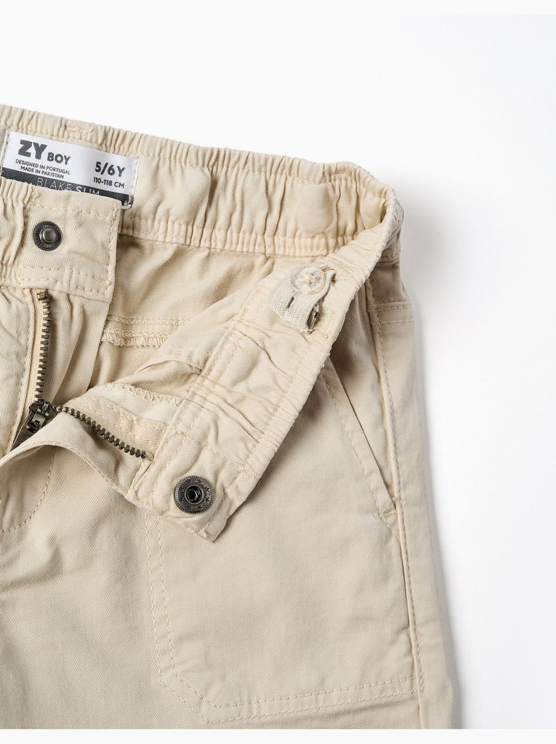 Twill timmermansbroek met elastische taille Lichtbeige - Kiabi