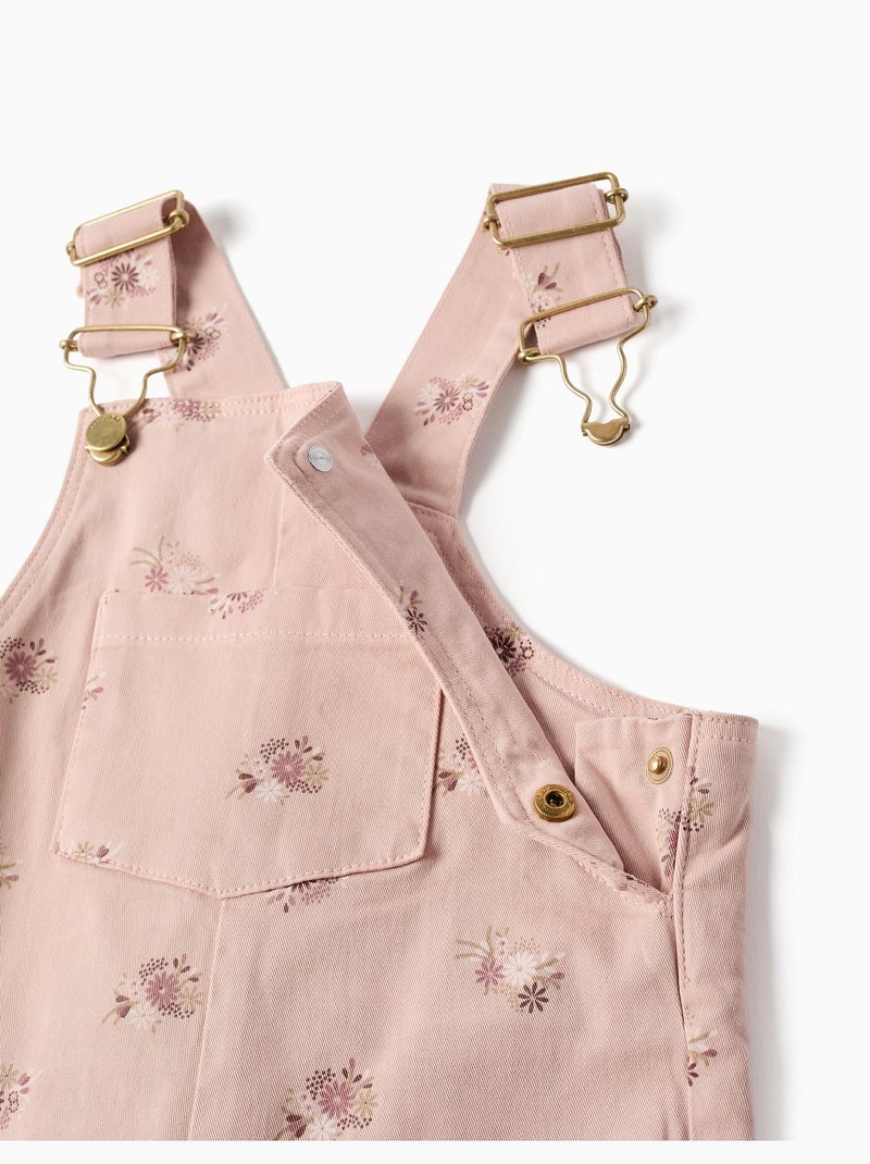 Twill tuinbroek met bloemenmotief Lichtroze - Kiabi