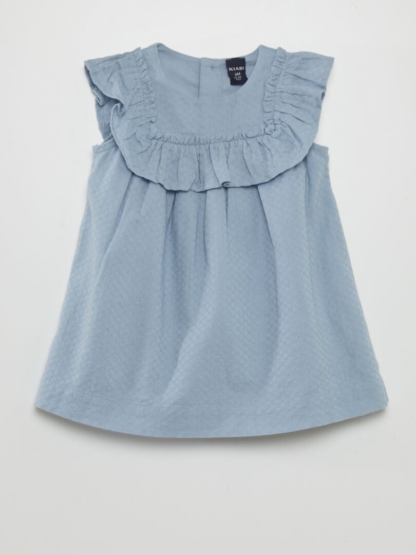 Uitlopend jurkje met ruches + bijpassend broekje BLAUW Kiabi 15.00€