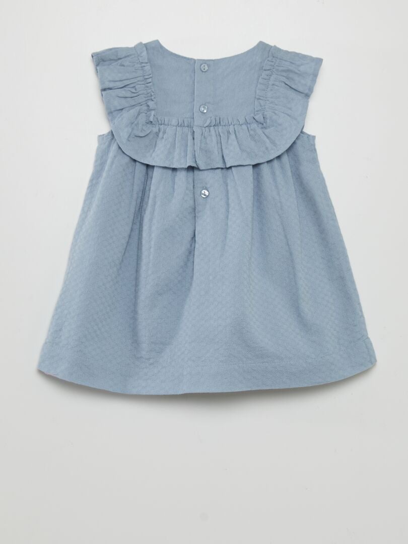 Uitlopend jurkje met ruches + bijpassend broekje BLAUW Kiabi 15.00€