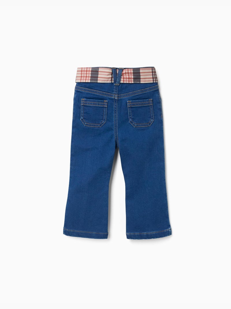 Uitlopende jeans met zakken en geruite riem Blauw Blauw - Kiabi