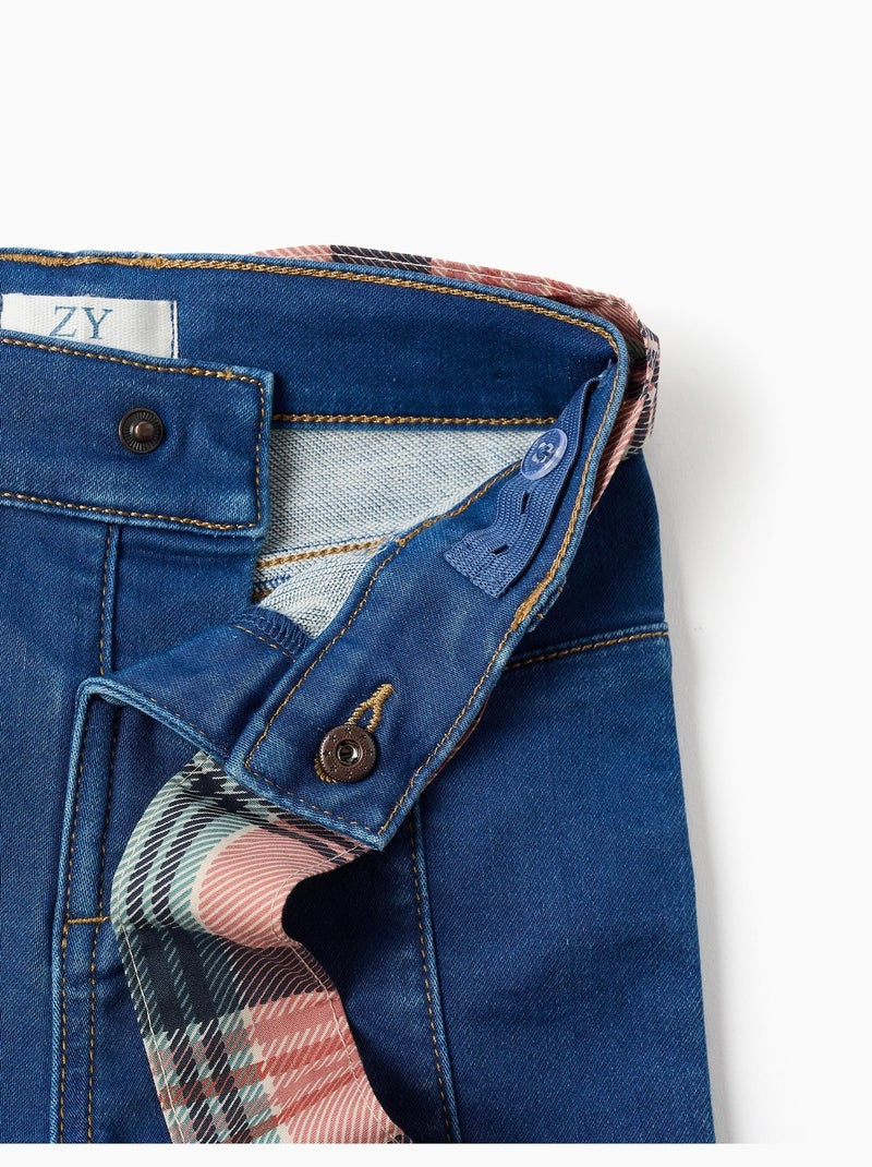 Uitlopende jeans met zakken en geruite riem Blauw Blauw - Kiabi