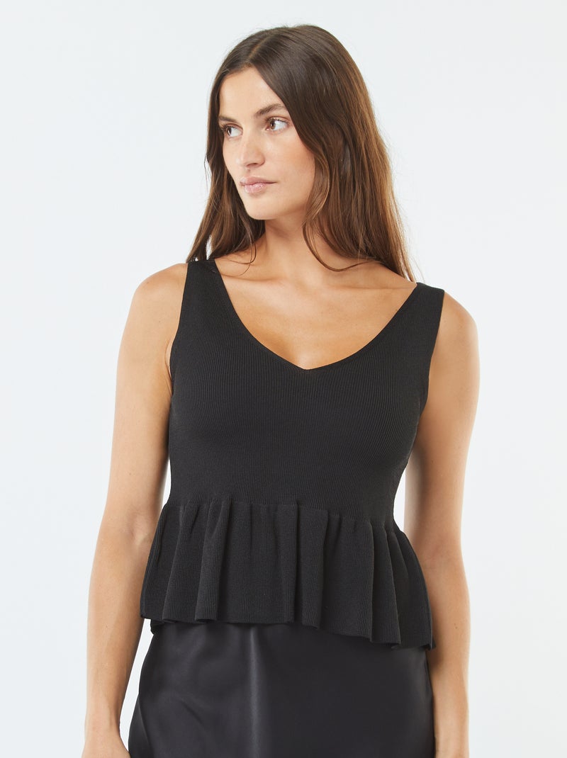 Uitlopende singlet van ribtricot zwart - Kiabi
