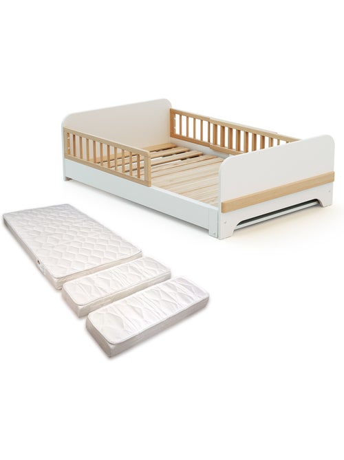 Uitschuifbaar houten kinderbed 80x140-165-190 carrousel met matras - Kiabi