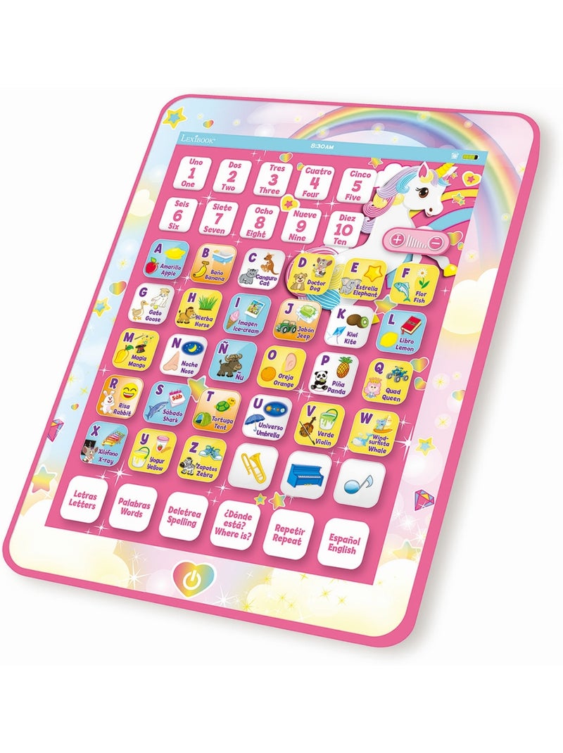 Unicorn tweetalige educatieve tablet om letters en cijfers te leren in het engels en spaans Roze - Kiabi