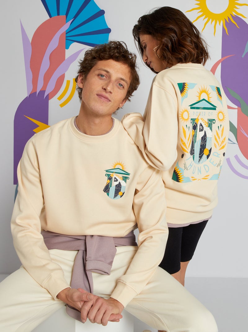 Uniseks sweater van joggingstof met print BIEGE - Kiabi