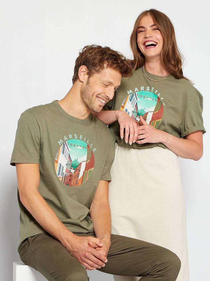 Uniseks T-shirt met print GROEN - Kiabi