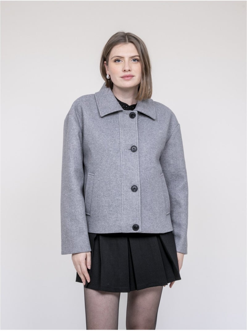 Uparlie korte jas met wollen look Marineblauw - Kiabi