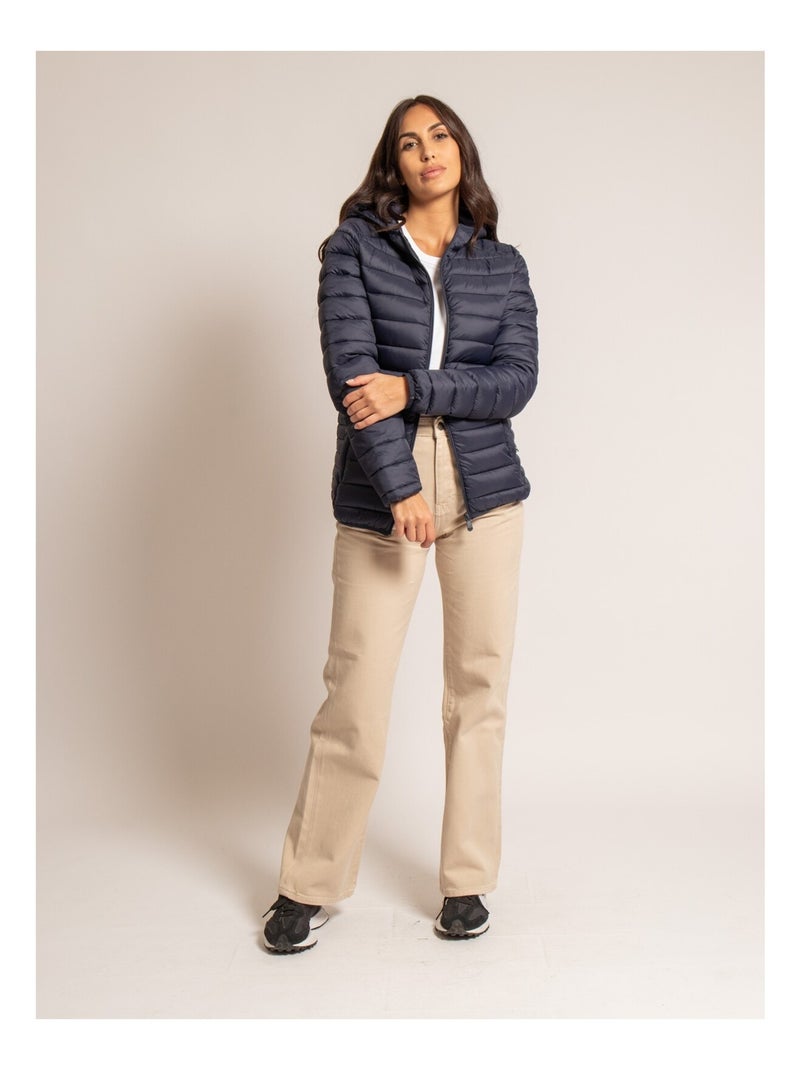 URSEL donsjack met capuchon Marineblauw - Kiabi