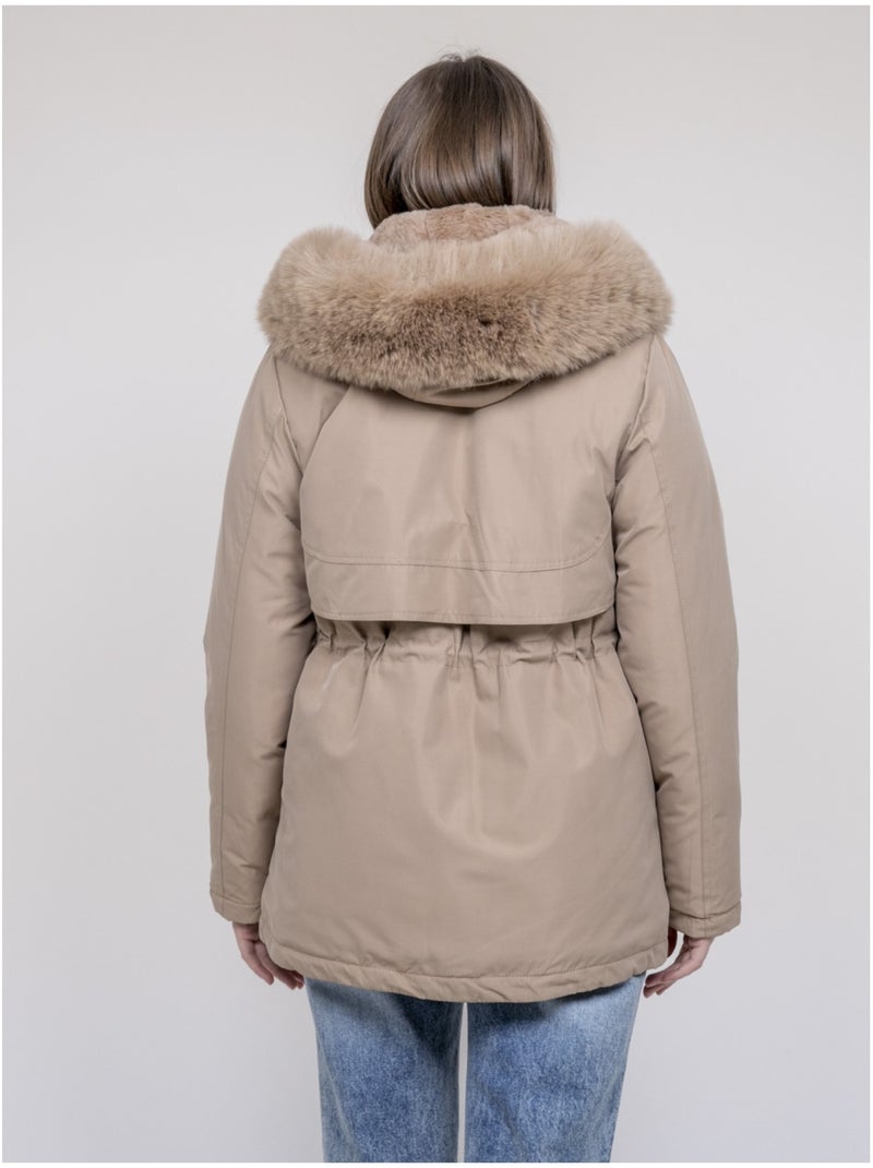 USMAR parka met capuchon en imitatiebont Beige - Kiabi