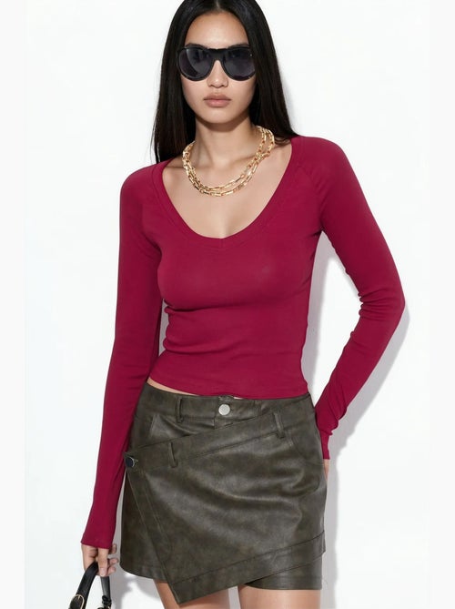 V-hals blouse met lange mouwen en aansluitende pasvorm busem - Kiabi