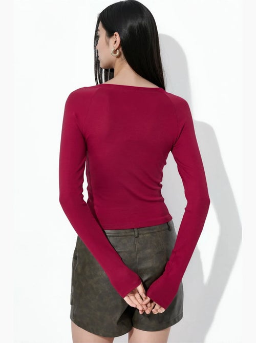 V-hals blouse met lange mouwen en aansluitende pasvorm busem - Kiabi