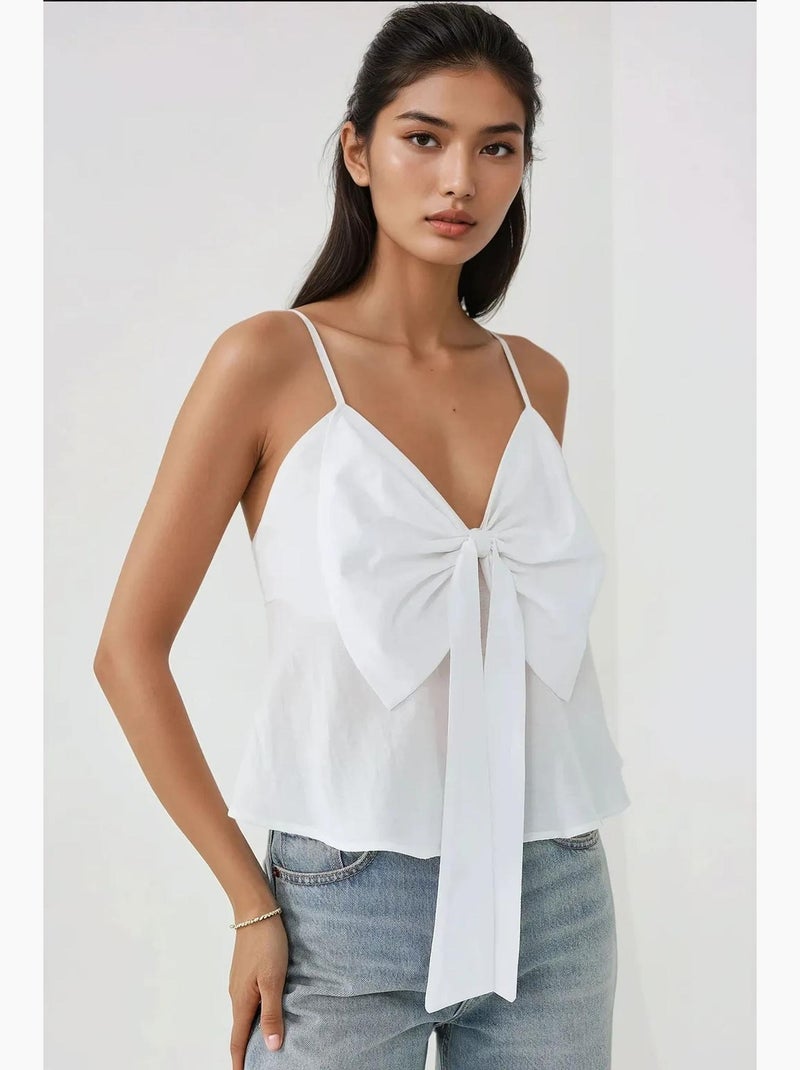 V-hals blouse met zachte touch en strikdetail hiccup Wit - Kiabi