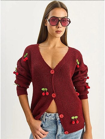 V-hals gebreid vest met fruitborduursel lucci