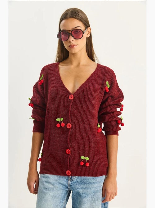 V-hals gebreid vest met fruitborduursel lucci - Kiabi V-hals gebreid vest met fruitborduursel lucci - Kiabi