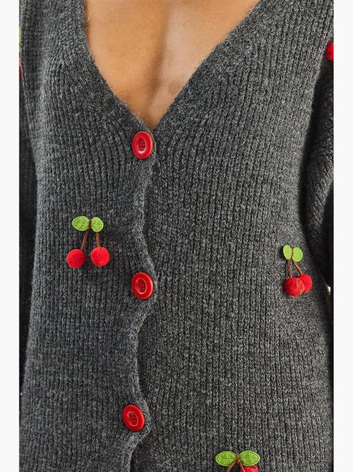V-hals gebreid vest met fruitborduursel lucci - Kiabi V-hals gebreid vest met fruitborduursel lucci - Kiabi