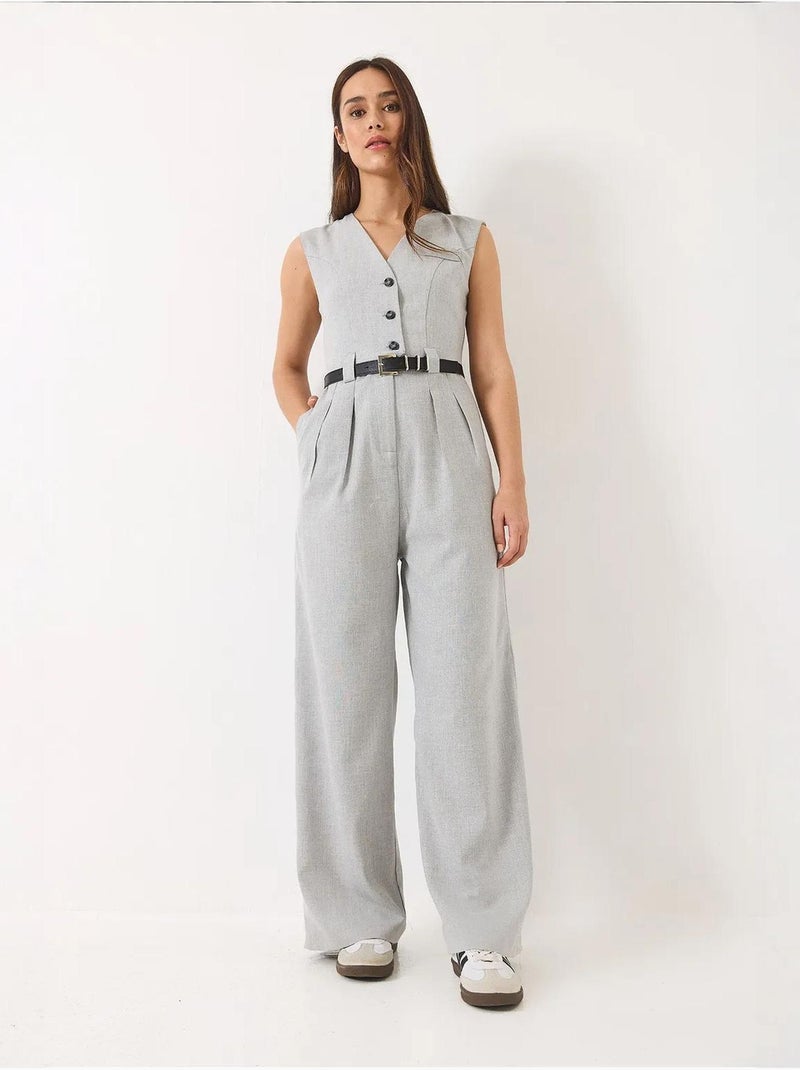 V-hals jumpsuit met wijde pijpen en strikdetail lucci Grijs - Kiabi