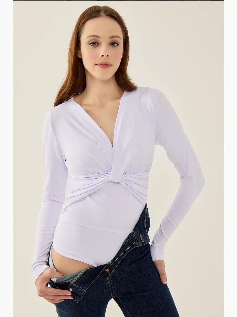 V-hals lange mouwen slim fit body hiccup Lichtlila - Kiabi