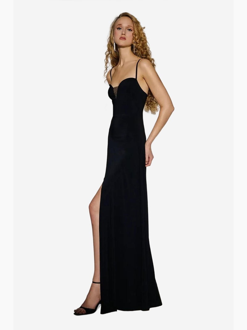 V-hals maxi-jurk met split hiccup Zwart - Kiabi