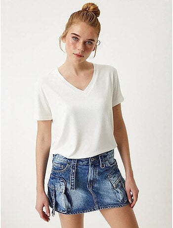 V-hals t-shirt met korte mouwen, effen istanbul