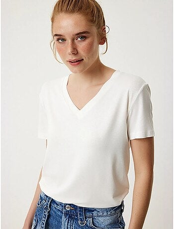 V-hals t-shirt met korte mouwen, effen istanbul