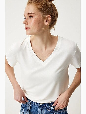 V-hals t-shirt met korte mouwen, effen istanbul