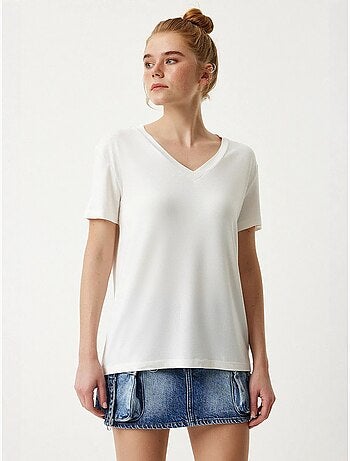 V-hals t-shirt met korte mouwen, effen istanbul
