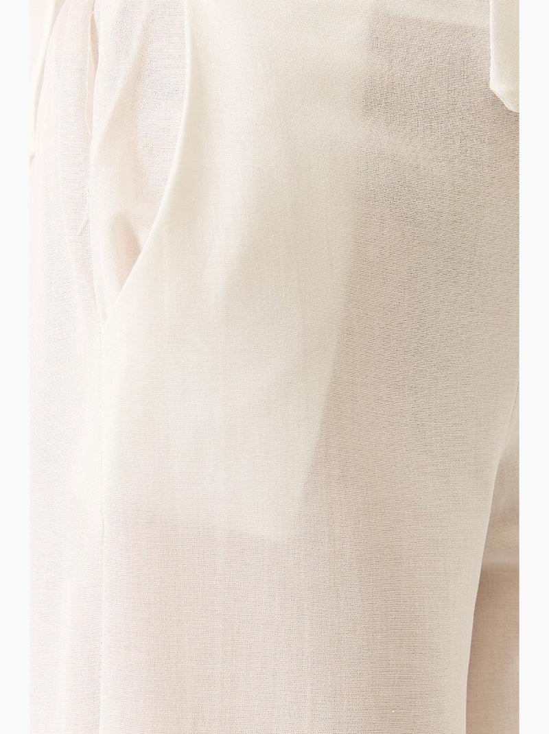 V-hals vleermuismouwen linnen kimono palazzo broekset lucci Wit - Kiabi