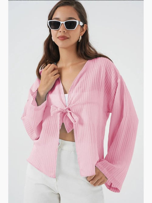V-halsblouse met strik bdart - Kiabi