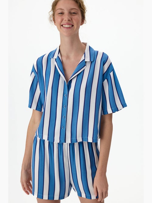 Vacation gestreepte pyjamaset met korte mouwen, overhemd en short penti - Kiabi Vacation gestreepte pyjamaset met korte mouwen, overhemd en short penti - Kiabi