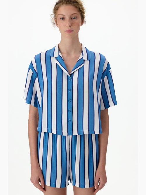 Vacation gestreepte pyjamaset met korte mouwen, overhemd en short penti - Kiabi Vacation gestreepte pyjamaset met korte mouwen, overhemd en short penti - Kiabi
