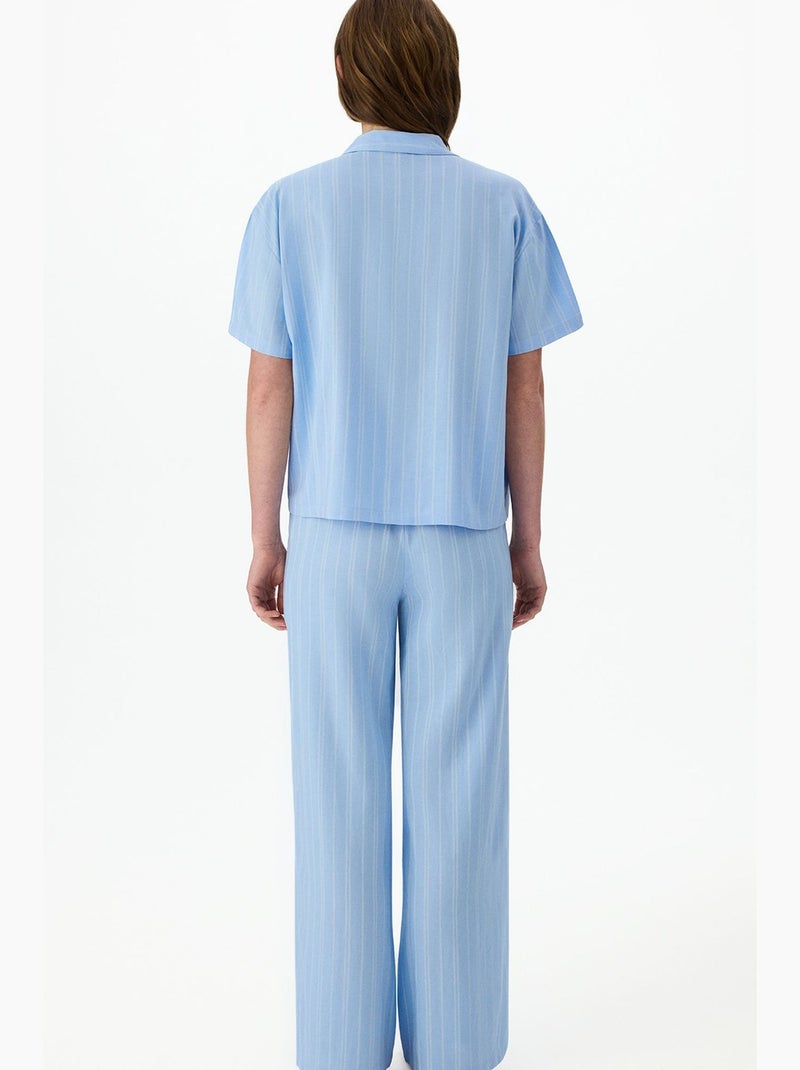 Vacation gestreepte pyjamaset met kortmouw shirt en broek penti Hemelsblauw - Kiabi
