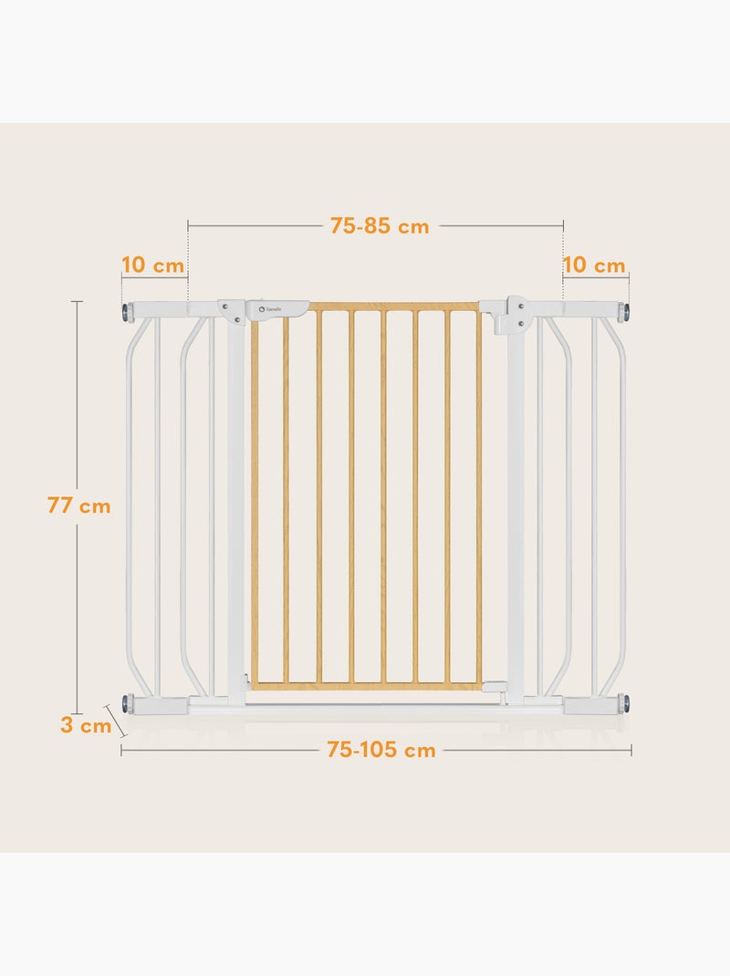 Veiligheidshekje voor baby’s LIONELO Truus Slim – 75–105 cm – Drukbevestiging – Zonder boren Wit Bruin - Kiabi