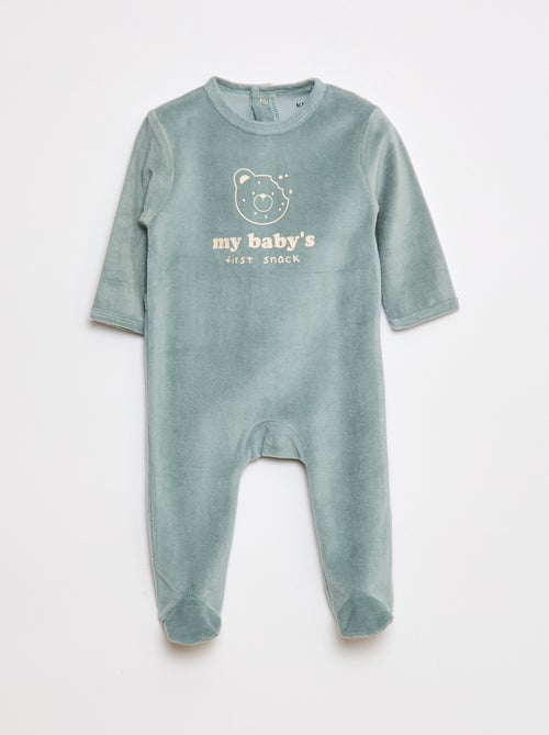 Velours pyjama met voetjes en animatie op de voorkant - Kiabi