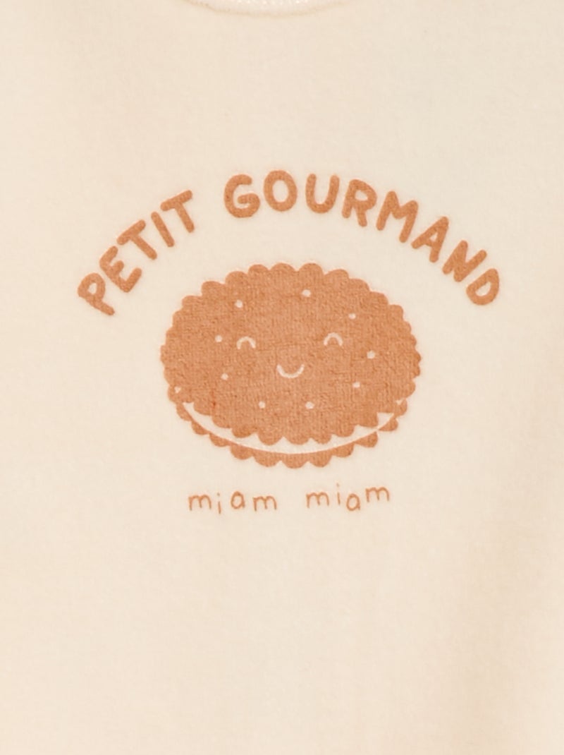 Velours pyjama met voetjes en animatie vooraan Biege - Kiabi