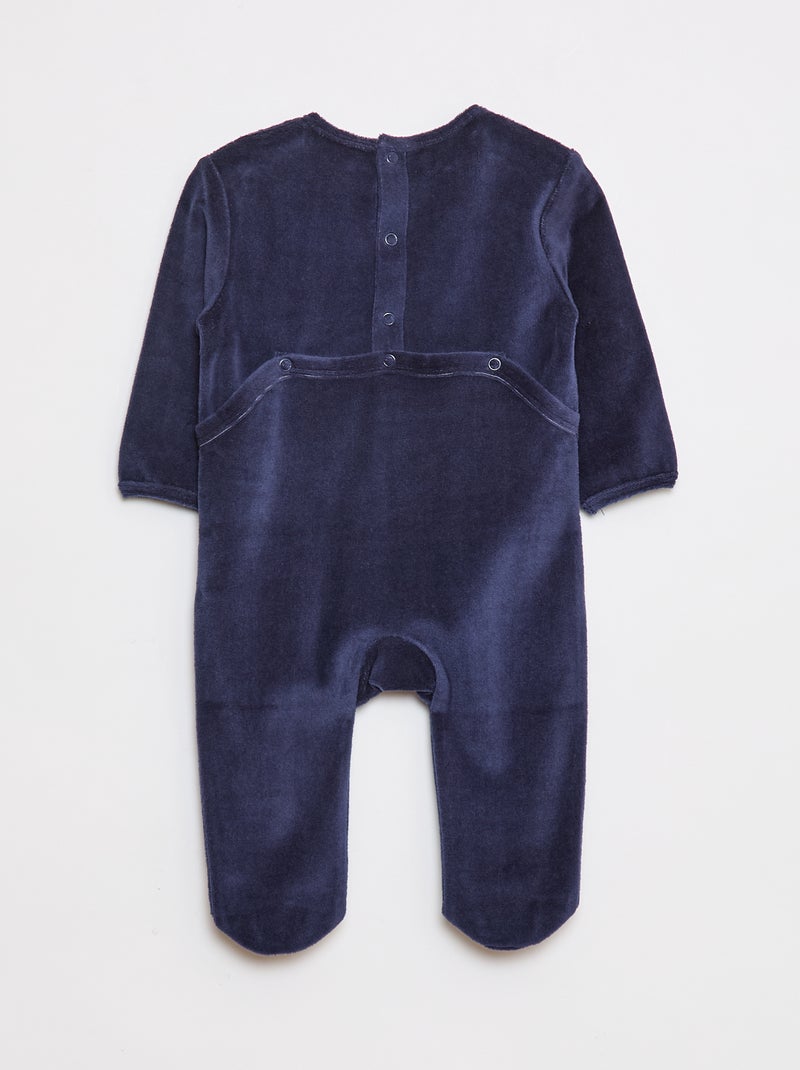 Velours pyjama met voetjes en animatie vooraan Blauw - Kiabi