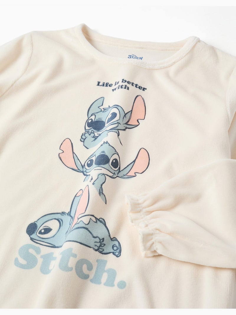 Velvet pyjama met stitch print Lichtbeige - Kiabi